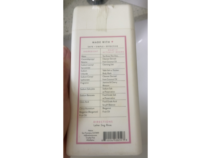 Native Body Wash, Jasmine & Cherry Blossom, 11.5 fl oz/340 mL