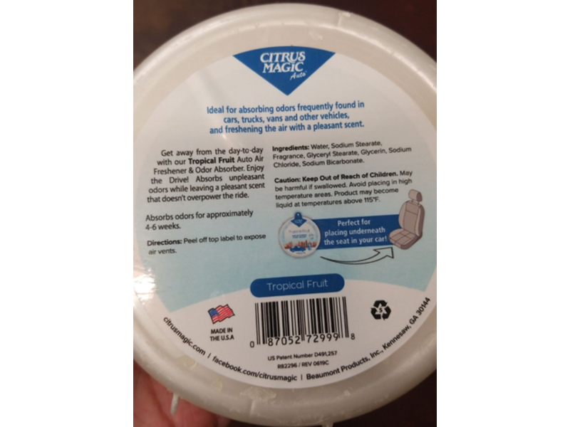 Citrus Magic Auto Air Freshener & Odor Absorber, Tropical Fruit, 5 oz/142 g
