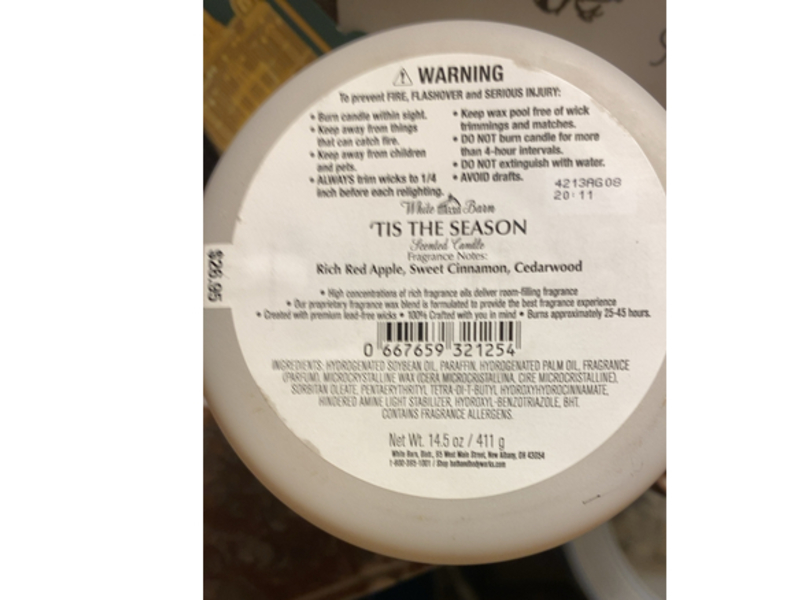 White Bran Soy Wax Blend Candle, Tis The Season, Rich Red Apple Sweet Cinnamon, Cedarwood, 14.5 oz/411 g