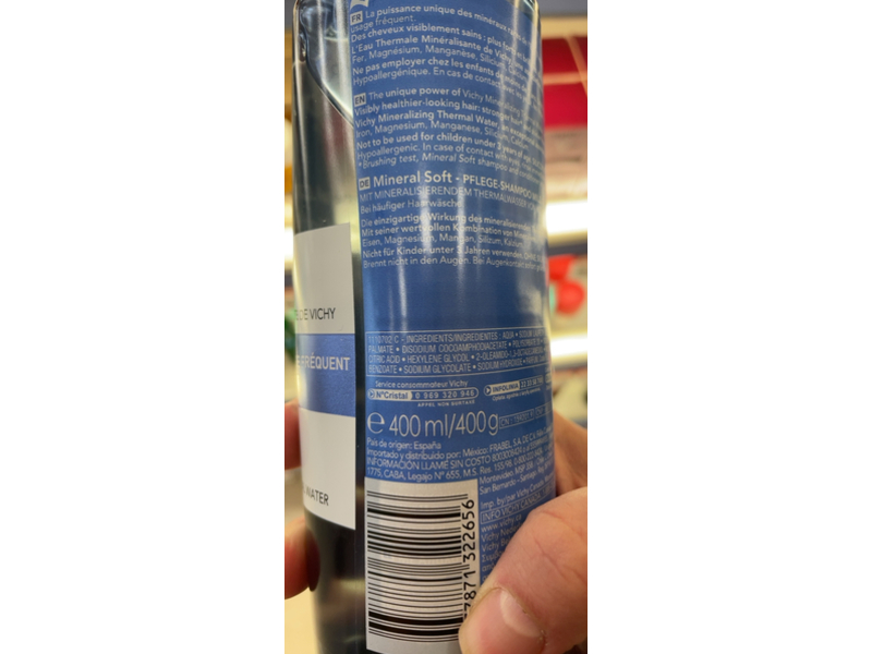 Vichy Dercos Mineral Doux Shampooing, Soft & Fortifying , 400 mL