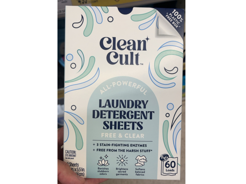 Cleancult Laundry Detergent Sheets, Free & Clear, 60 Loads, 7.04 oz/199.5 g, 60 Count