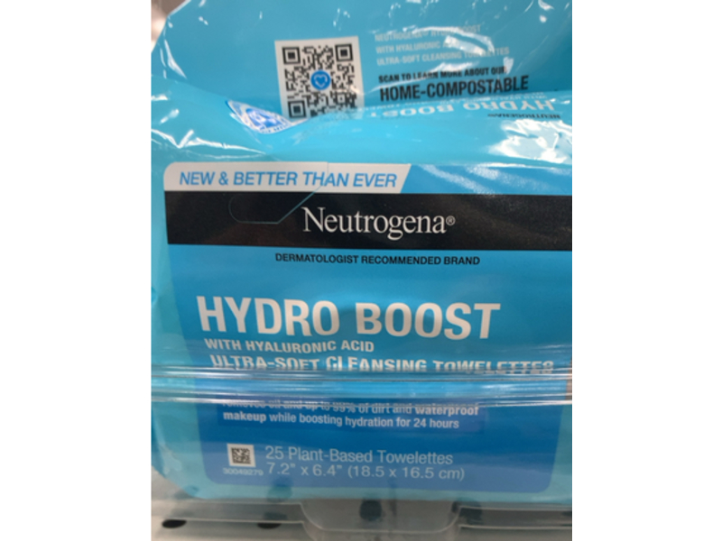 Neutrogena Hydro Boost Ultra-Soft Cleansing Towelettes, Hyaluronic Acid, 25Count