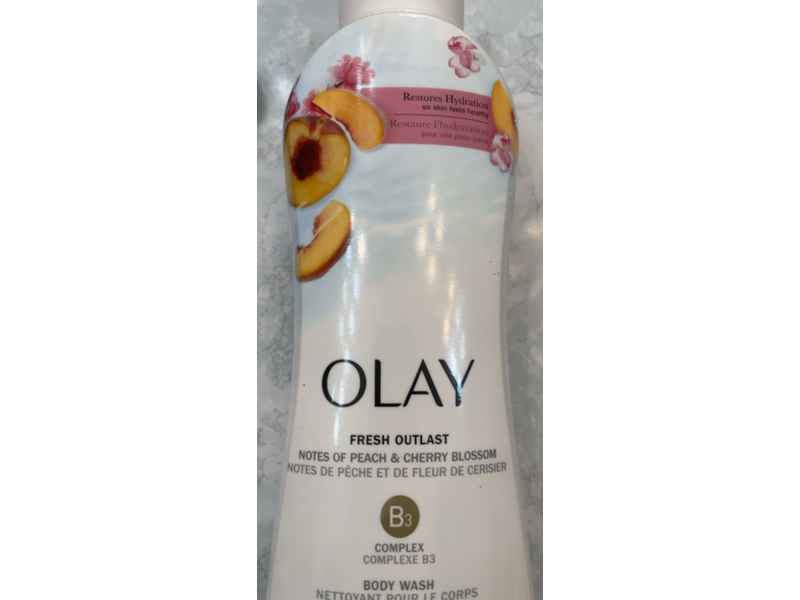 Olay Fresh Outlast Body Wash, Peach And Cherry Blossom, 22 fl oz/650 mL, Pack Of 4