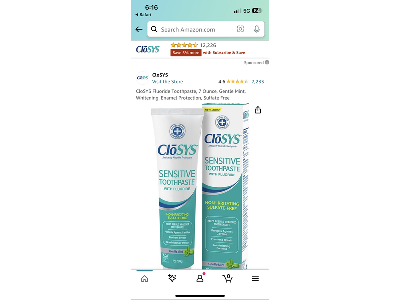 Closys Sensitive Toothpaste, Gentle Mint, 7 oz/198 g
