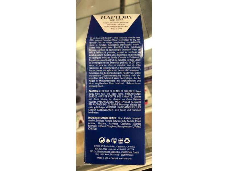 O.P.I Quick Drying Top Coat, Nail Lacquer Rapi Dry, 0.5 fl oz/15 mL