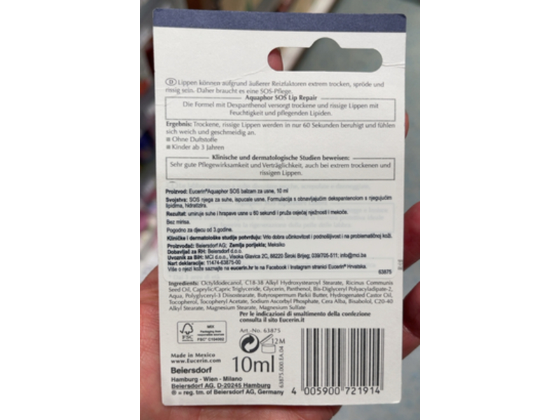 Eucerin Aquaphor SOS Lip Repair, 10 mL