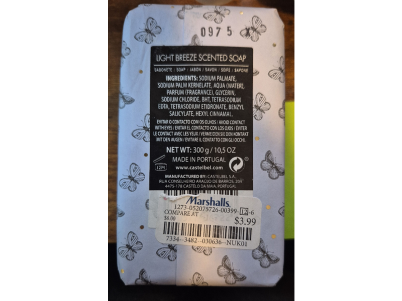 Castelbel Porto Bar Soap, Light Breeze, 10.5 oz/300 g