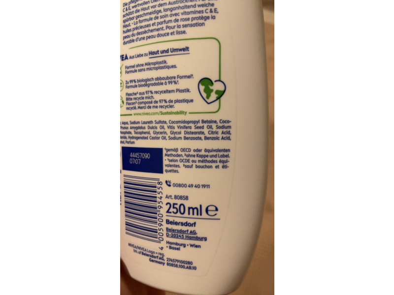 Nivea Care Shower, Rose & Almond Oil, 250 mL