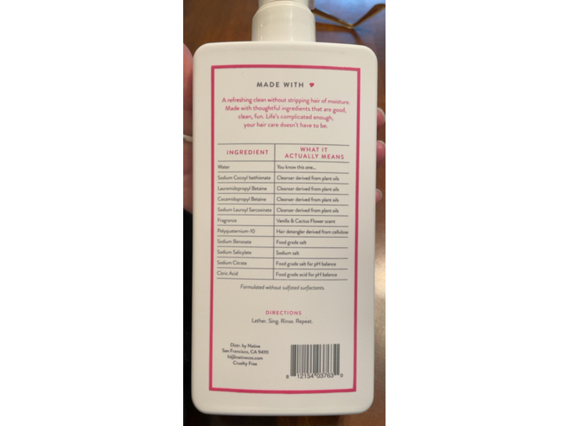 Native 2 In 1 Daily Clean Shampoo & Conditioner, Vanilla & Cactus Flower, 16.5 fl oz/487 mL