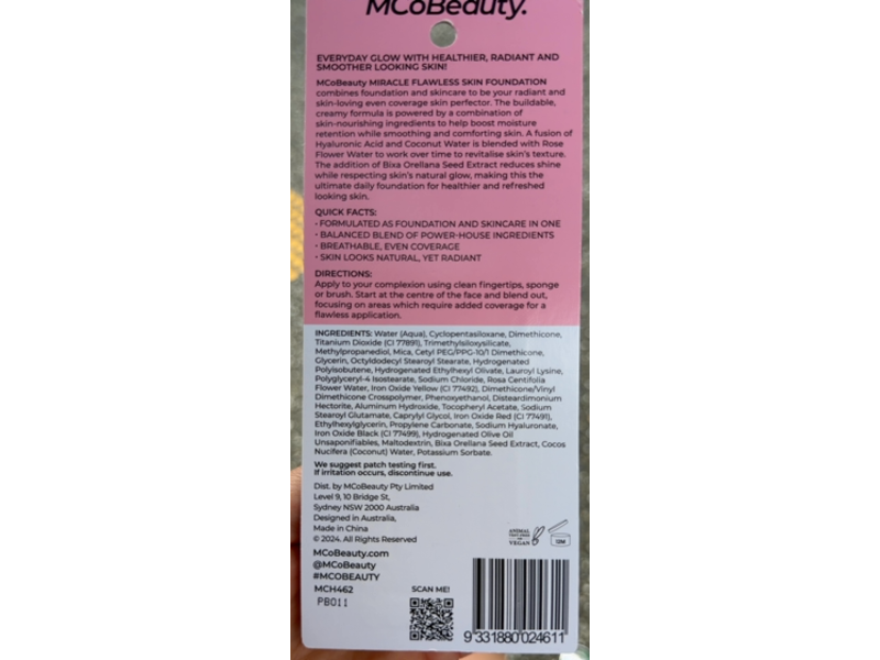 MCoBeauty Miracle Flawless Skin Foundation, Light Nude, 1.01 fl oz/30 mL