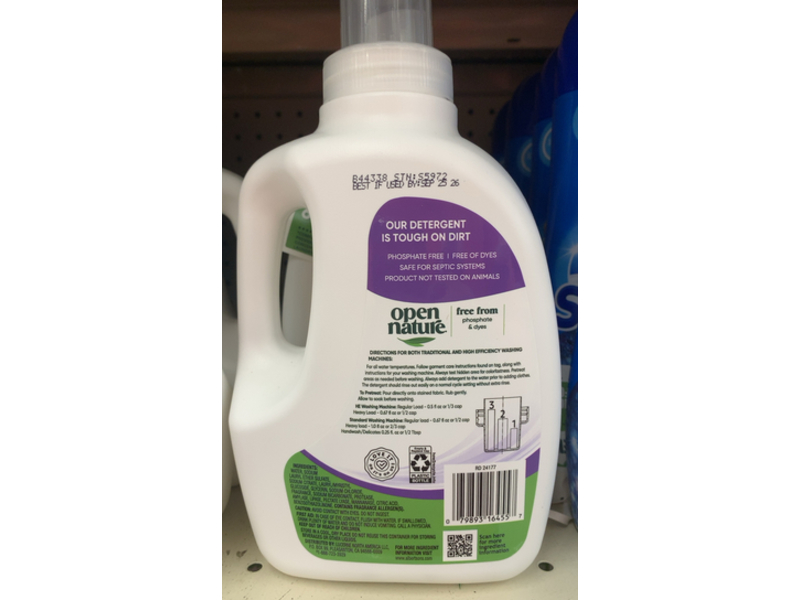 Open Nature Laundry Detergent, Lavender Scented, 100 Loads, 50 fl oz/1.48 L