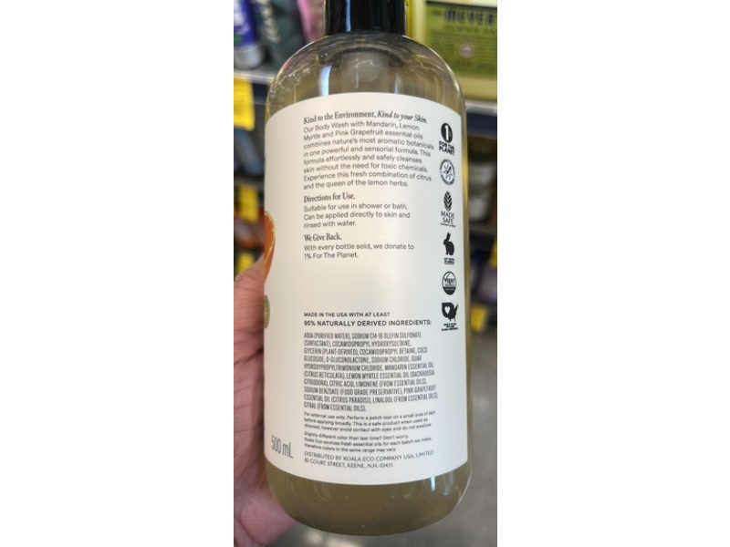 Koala Eco Body Wash, Australian Mandarin, Lemon Myrtle & Pink Grapefruit Essential Oil, 500 mL