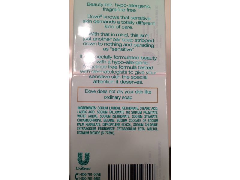 Dove Skin Sensitive Skin Beauty Bar , 3.75 oz/100 g, Count 10