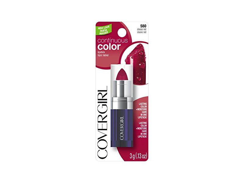 CoverGirl Continuous Color Lipstick, Classic Red 580, 0.13 oz/3