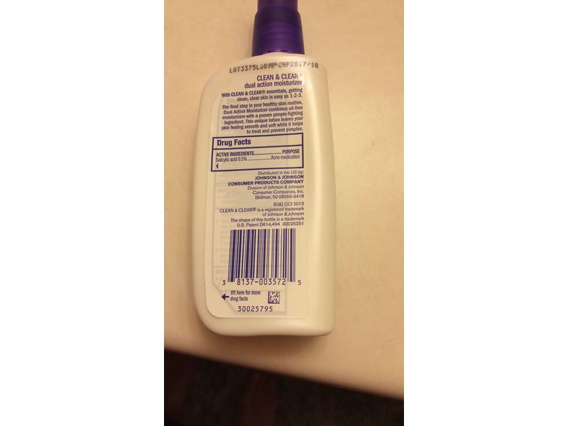 ingredients clean and clear moisturizer