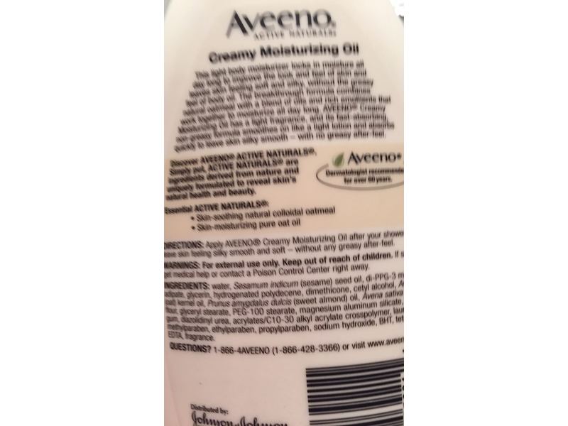 Aveeno Creamy Moisturizing Oil, Soothing Oat & Almond Oil, 12 fl oz/354 mL