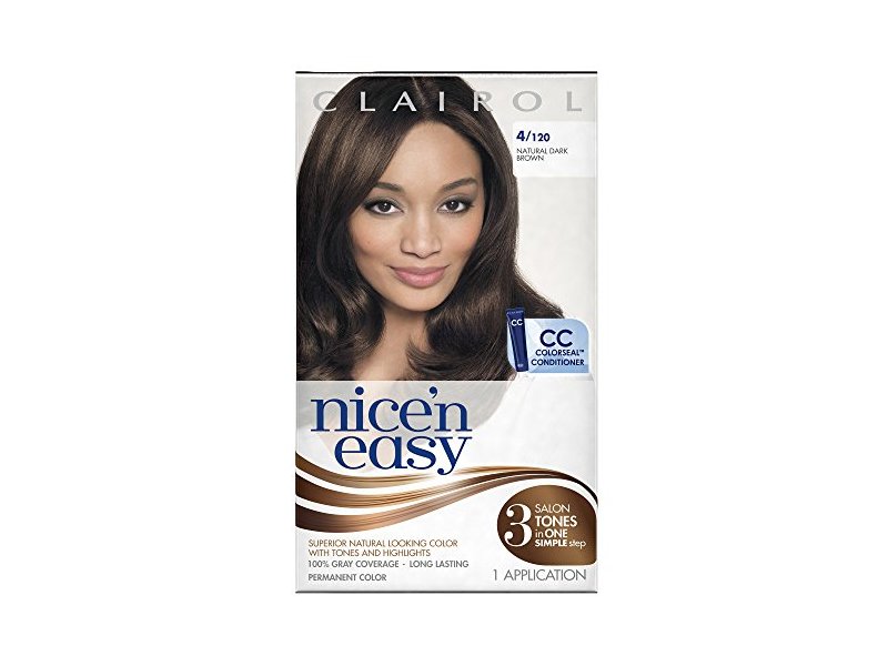 Clairol Nice'n Easy Permanent Color, 4/120 Natural Dark Brown, 1 Application.