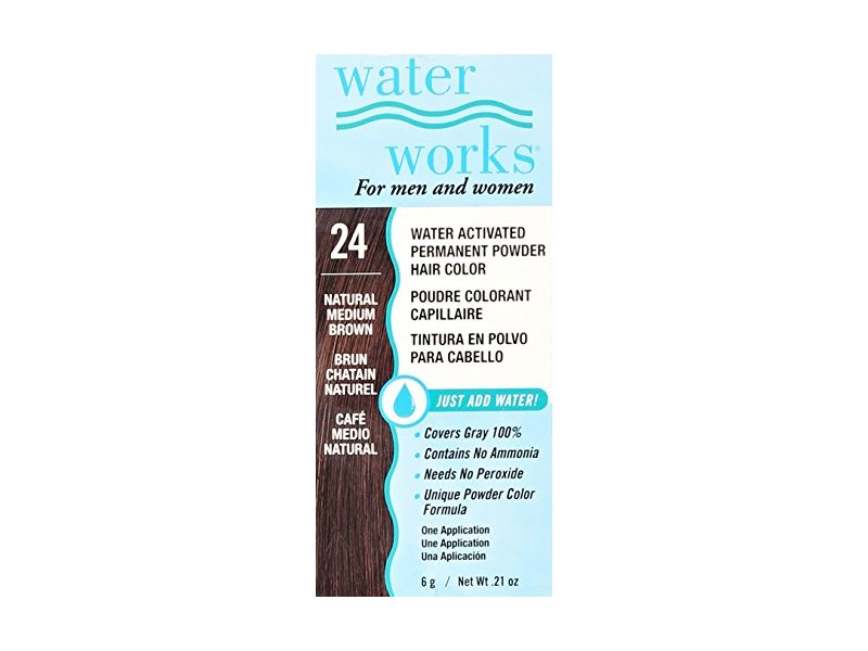 Water Works Water Activated Permanent Powder Hair Color, #24 Natural Medium Brown