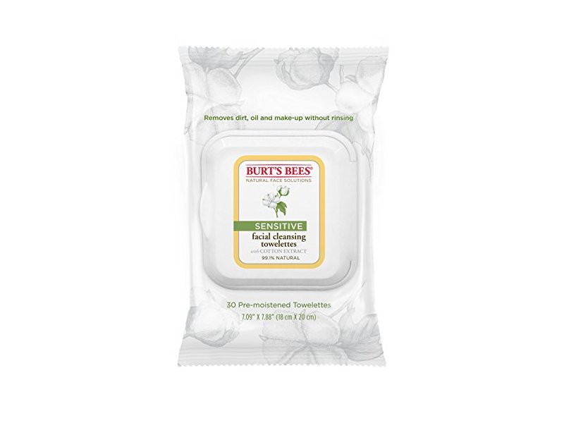 Burt's Bees Sensitive Facial Cleansing Towelettes with Cotton Extract, 30 Count