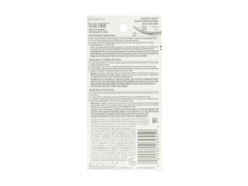 Maybelline Illegal Length Fiber Extensions Waterproof Mascara, 940 Blackest Black, 0.22 fl oz