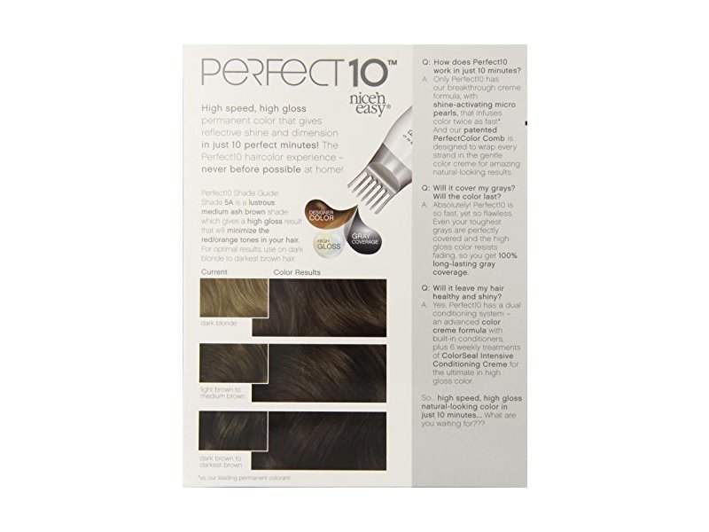 Clairol Perfect 10 Nice'N Easy Permanent Hair Color, 5A Medium Ash Brown, 1 Application