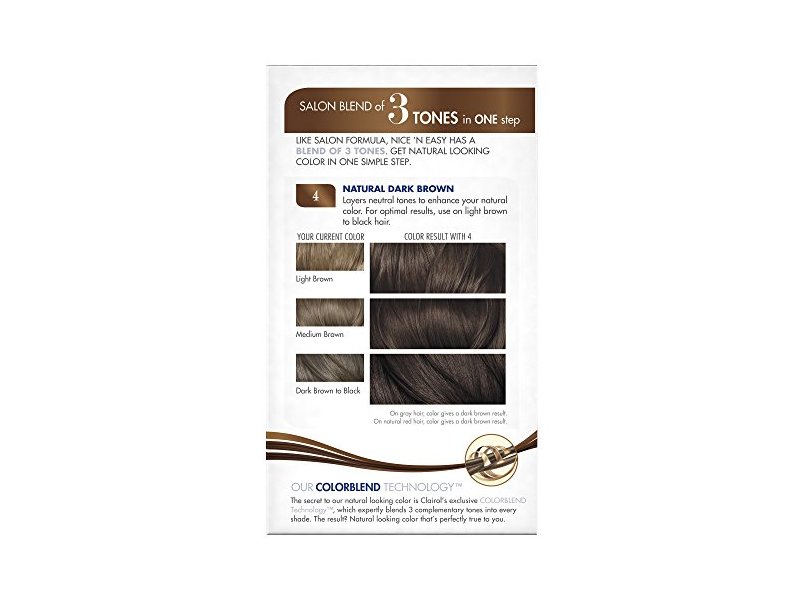 Clairol Nice'n Easy Permanent Color, 4/120 Natural Dark Brown, 1 Application.